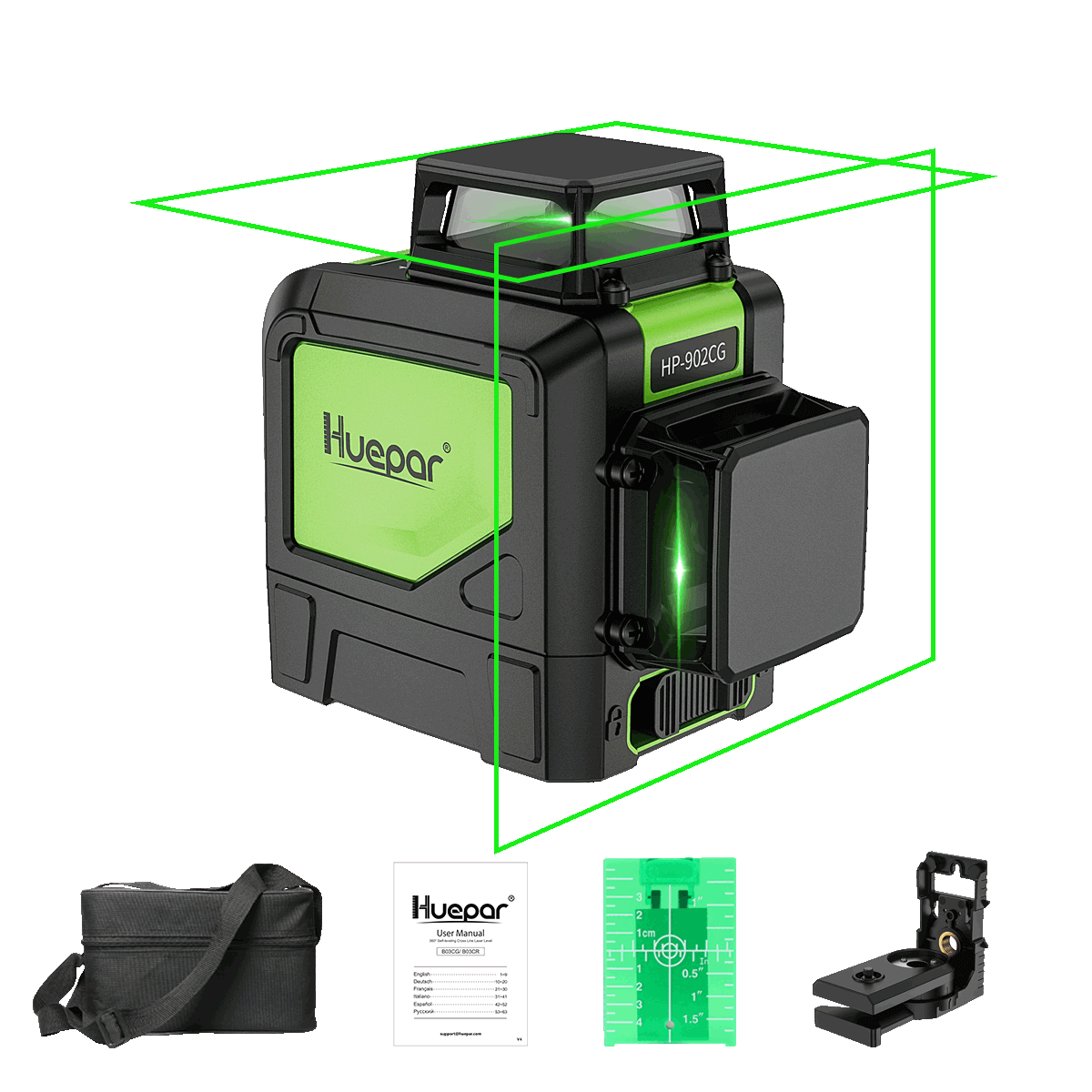 Huepar Nivelador a laser de linha cruzada 902CG, nivelador a laser autonivelante de 2 x 360°, nível de lazer de linha cruzada verde 2D com modo de pulso, alternável horizontal e vertical Huepar Nivelador a laser de linha cruzada 902CG, nivelador a laser autonivelante de 2 x 360°, nível de lazer de linha cruzada verde 2D com modo de pulso, alternável horizontal e vertical