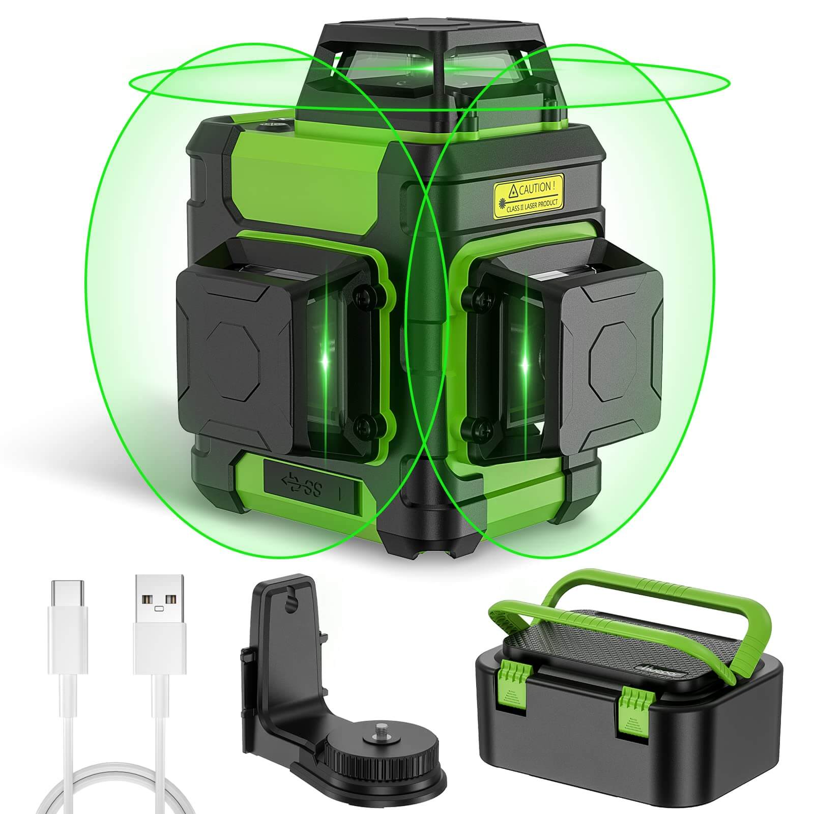 Huepar HM03CG – Selbstnivellierendes 3D-Kreuzlinienlaser-Nivelliergerät mit grünem Strahl und Pulse-Modus, tragbare Hartschalen-Tragetasche im Lieferumfang enthalten