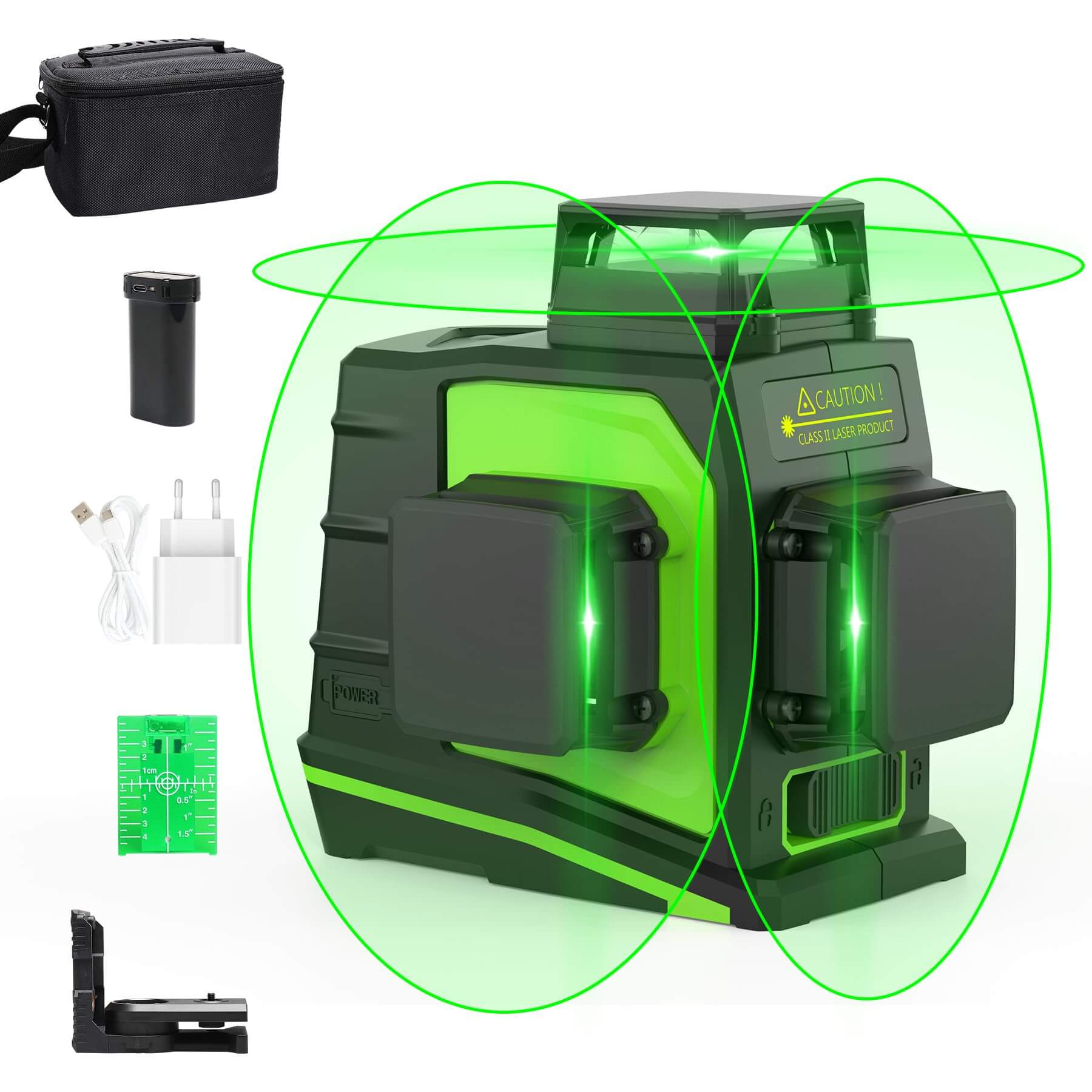Huepar GF360G – selbstnivellierender 3D-Laser mit grünem Strahl und magnetischer Schwenkbasis
