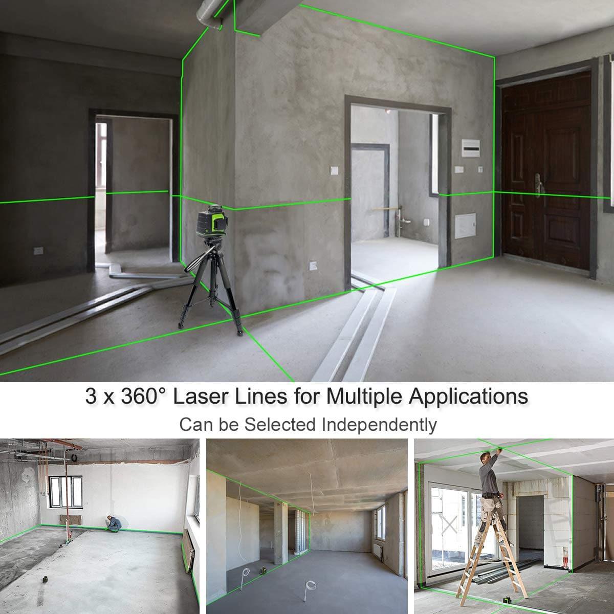 Huepar Kruislijnlaser 3 x 360 Laserniveau Groen (Professionele Huepar Kruislijnlaser 3 x 360 Laserniveau Groen (Professionele