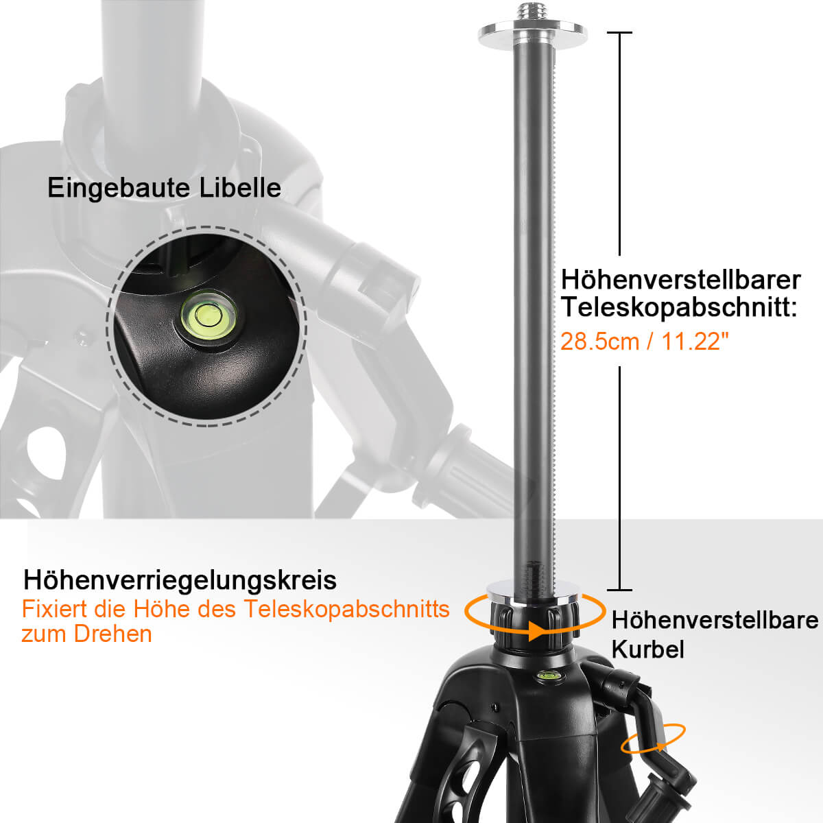 Huepar TPD16 - 1,6m Flachkopf - Aluminiumstativ für Kreuzlinienlaser - HUEPAR DE